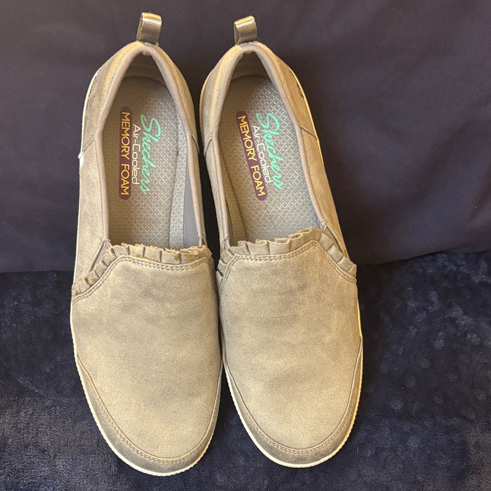 Skechers Light Gray Faux suede Slip-On Shoes